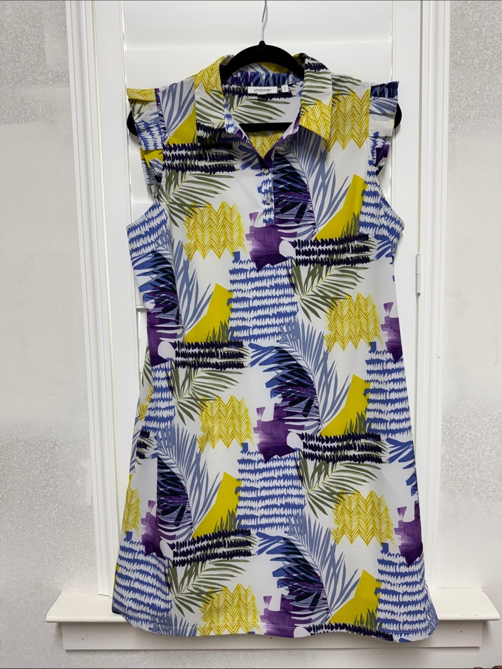 Chico's Tropical Print Blouse - Yellow, Purple & Blue